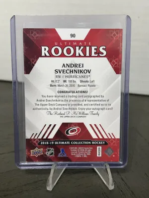 18-19 UD Ultimate Andrei Svechnikov Rookie Auto /99 back