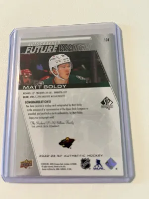 Matt Boldy 2022-23 SP Authentic Future Watch Auto #526/999 back