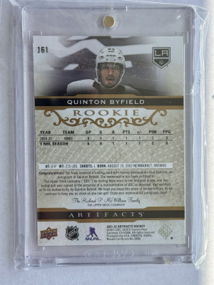 2021-22 Artifacts Rookie Materials Auto Quinton Byfield /49 back