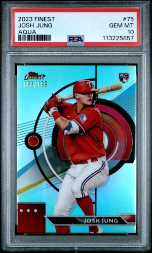 2023 Topps Finest Josh Jung Aqua Refractor #75 /199 PSA 10 RC front