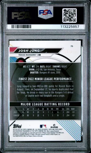 2023 Topps Finest Josh Jung Aqua Refractor #75 /199 PSA 10 RC back