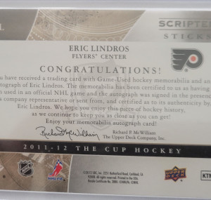 2011-12 The Cup Scripted Sticks Eric Lindros back