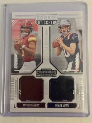 2024 Contenders Jayden Daniels/ Drake Maye Rookie Ticket Dual Patch front