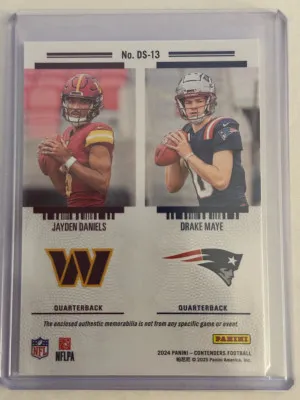 2024 Contenders Jayden Daniels/ Drake Maye Rookie Ticket Dual Patch back