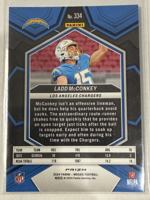 2024 Panini Mosaic - Rookies Ladd McConkey #334 Green Mosaic Prizm (RC) back