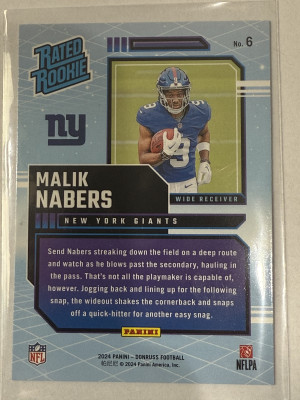 2024 Panini Donruss Malik Nabers Rated Rookie Retro RC #6 New York Giants back