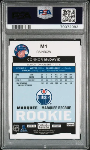 2015-16 OPC O-Pee-Chee Platinum CONNOR McDAVID Rookie RC RAINBOW #M1 SP - PSA 9 back