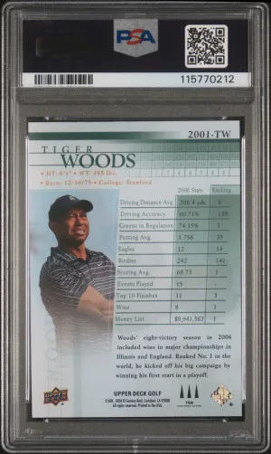 2024 Upper Deck Golf 2001 Clear Cut Retro Tiger Woods PSA 10 back