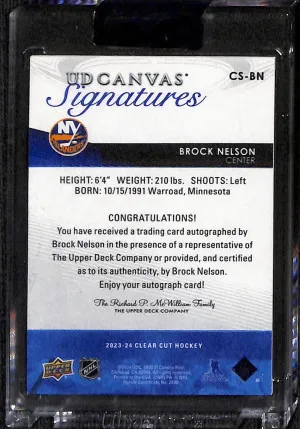 Brock Nelson UD Canvas Signatures Auto #CS-BN 2023-24 Clear Cut Hockey back