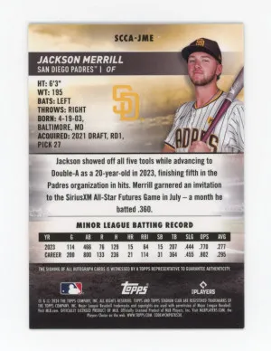 2024 Topps Stadium Club Chrome JACKSON MERRILL Rookie RC AUTO AUTOGRAPH SCCA-JME back