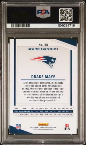 2024 Panini Donruss Elite Drake Maye Green Disco back