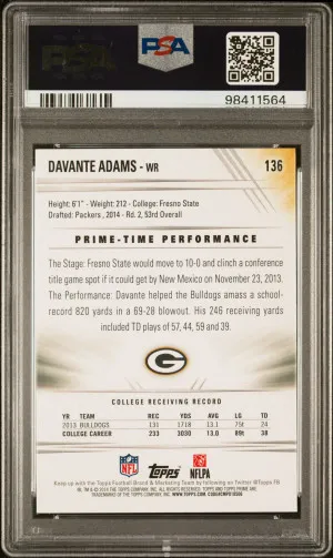 2014 Topps Prime Davante Adams Ball In Left Hand back