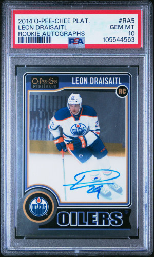 2014 O-Pee-Chee Platinum Rookie Autographs Leon Draisaitl PSA 10 front