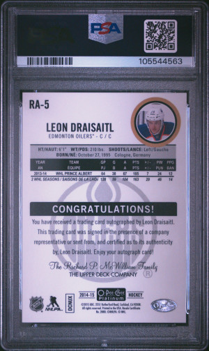 2014 O-Pee-Chee Platinum Rookie Autographs Leon Draisaitl PSA 10 back