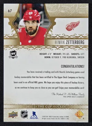 2022-23 The Cup Gold Foil Patch 8/8 - Henrik Zetterberg back