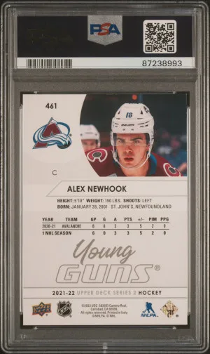 2021-22 Upper Deck Young Guns Alex Newhook #461 RC PSA 9 Colorado Avalanche back