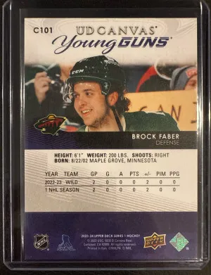 2023-24 UPPER DECK #C101 BROCK FABER UD CANVAS YOUNG GUNS ROOKIE RC back