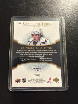 2007-08 SP Authentic Sign Of The Times Nicklas Backstrom back