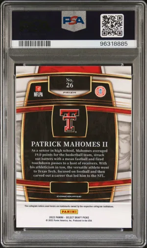 2022 Panini Select Draft Picks Patrick Mahomes Ii Gold Lazer Prizm back