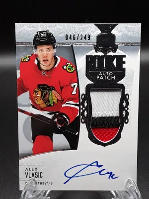 2022-2023 The Cup Alex Vlasic Rookie Patch Auto /249 Blackhawks 3 Color Patch front