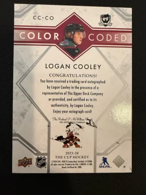 2023-24 UD The Cup Color Coded Logan Cooley back