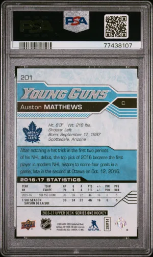 2016 Upper Deck Auston Matthews Young Guns. PSA10 back