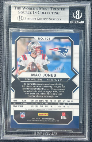 2021 Panini Obsidian Rookie Autographs Electric Etch Orange Mac Jones /75 back