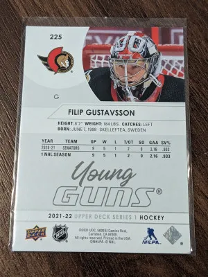 Filip Gustavsson 2021-22 Upper Deck Series 1 Young Guns #225 Rookie back