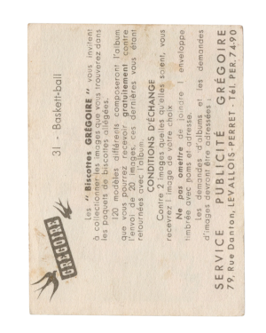 1957 Biscottes Grégoire Sport Et Danse #31 Basketball (France) back