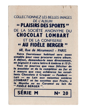 1951 Chocolat Lombart Plaisirs Des Sports Serie M #20 Unknown Basketball Player (France) back