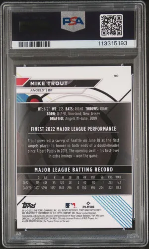 2023 Topps Finest #90 MIKE TROUT Rare GREEN SPECKLE REFRACTOR #/125 Angels PSA 9 back