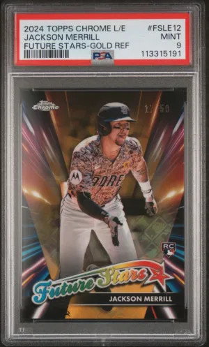 2024 Topps Chrome JACKSON MERRILL Rookie RC GOLD REFRACTOR LOGOFRACTOR FSLE-12 /50 - PSA 9 front