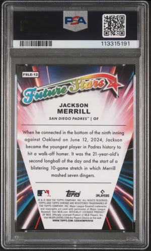 2024 Topps Chrome JACKSON MERRILL Rookie RC GOLD REFRACTOR LOGOFRACTOR FSLE-12 /50 - PSA 9 back