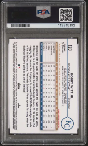 2024 Topps Chrome 120 BOBBY WITT JR. Rare GREEN WAVE REFRACTOR #/99 - PSA 9 MINT back
