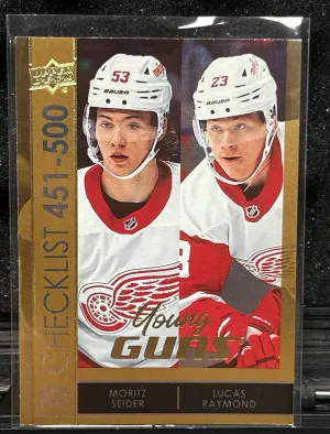 2021-22 Silver Foil Lucas Raymond, Moritz Seider Young Gun Checklist #500 front