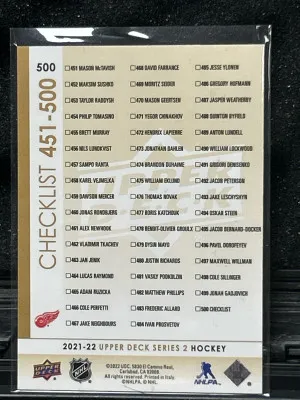 2021-22 Silver Foil Lucas Raymond, Moritz Seider Young Gun Checklist #500 back