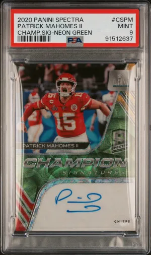 Patrick Mahomes 2020 Panini SpectraChampion Signatures Neon Green /10 front