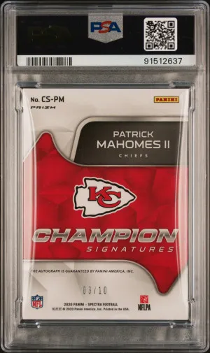 Patrick Mahomes 2020 Panini SpectraChampion Signatures Neon Green /10 back