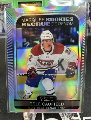 2021-22 OPC O-PEE-CHEE Platinum COLE CAUFIELD Rookie RC RAINBOW PARALLEL #201 Montreal Canadiens front