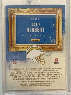 2020 Justin Herbert Gridiron Kings Auto /49 back