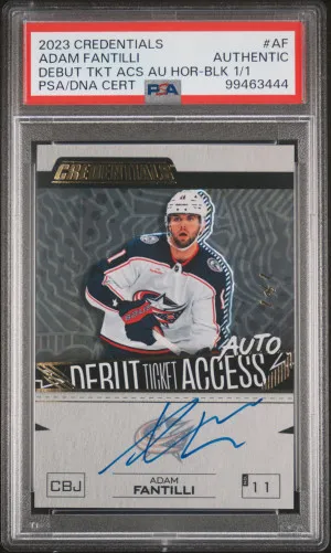 2023 Upper Deck Credentials Debut Ticket Access Autographs Horizontal Adam Fantilli Debut Tkt Acs Au Hor-Blk 1/1 front