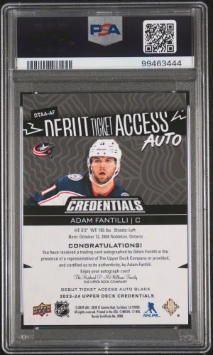 2023 Upper Deck Credentials Debut Ticket Access Autographs Horizontal Adam Fantilli Debut Tkt Acs Au Hor-Blk 1/1 back