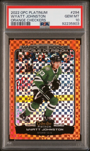 2022 O-Pee-Chee Platinum Wyatt Johnston Orange Checkers PSA GEM MINT 10 front