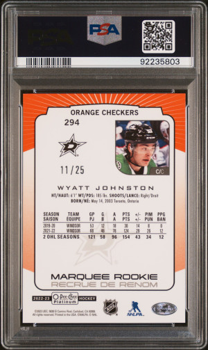 2022 O-Pee-Chee Platinum Wyatt Johnston Orange Checkers PSA GEM MINT 10 back