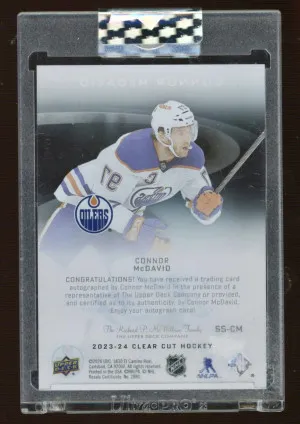 CONNOR MCDAVID 2023-24 UPPER DECK CLEAR CUT HOCKEY - SWEET SHOTS RETRO AUTOGRAPH ON CARD BLUE INK SSP back