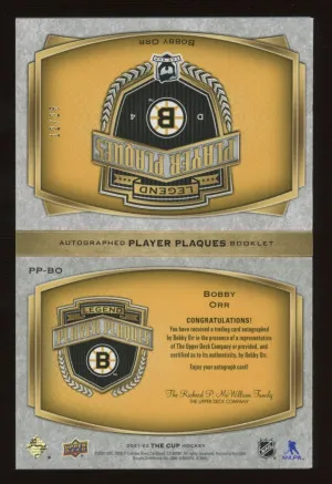BOBBY ORR 2021-22 UPPER DECK THE CUP - LEGEND PLAYER PLAQUES AUTOGRAPH BOSTON BRUINS SERIAL /25 SSP HOLY GRAIL COLOR MATCH back