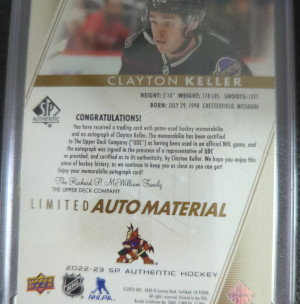 2022-23 Sp Authentic Limited Auto Material Clayton Keller 78/100 back