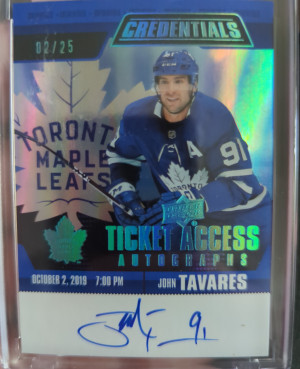 2019-20 UD Credentials Ticket Access Auto John Tavares 2/25 front