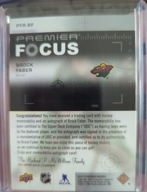 23-24 UD Premier Focus Rookie Brock Faber Auto 68/175 back