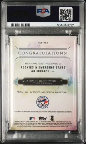 2019 Topps Inception Rookies & Emerging Stars Autographs Vladimir Guerrero Jr. Rke./Emrgng.stars Auto. back
